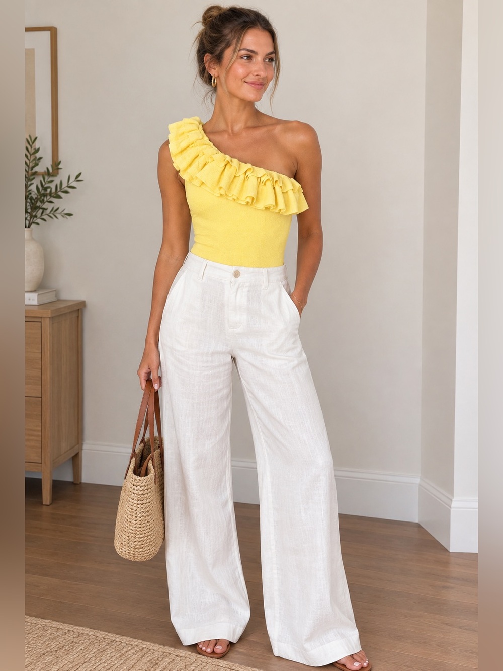 Ulla Johnson Cashmere Ruffle Body Suit Yellow Small